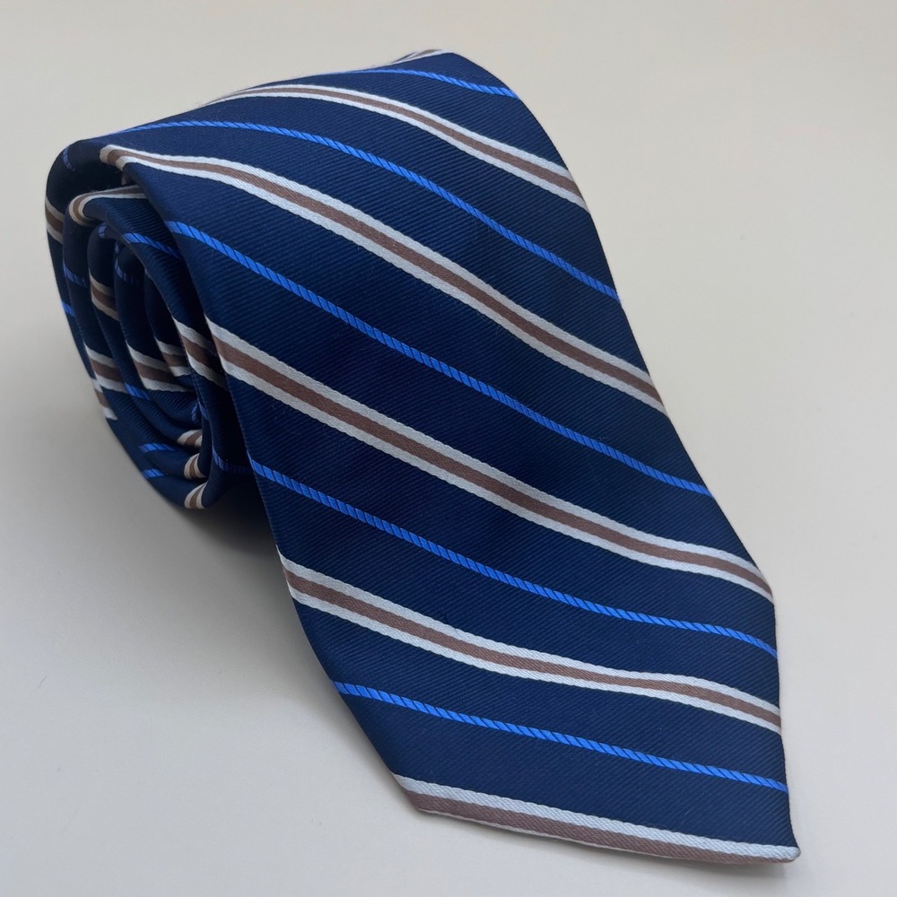 Jos. A. Bank Signature Collection Silk Striped‎ Tie Navy Blue Brown Handmade